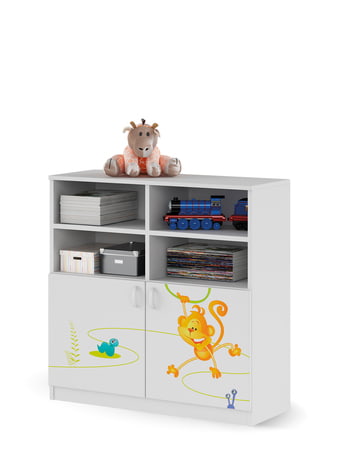 Raamaturiiul madal 90 Happy Animals White